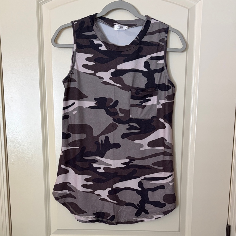 Casual Sleeveless Camo Pocket Tank Top - Gray Camouflage